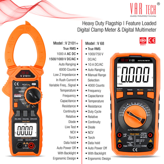 Full Function TRMS Digital Multimeter + AC DC Clamp Meter (V 68 + V 2101+)