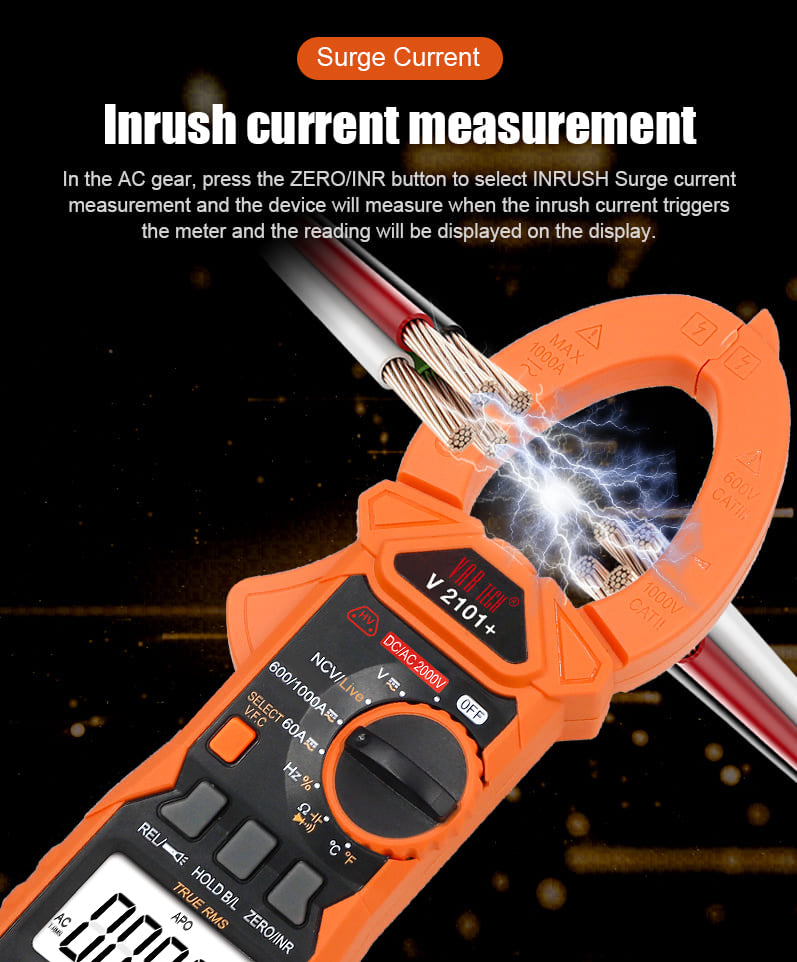 V 2101+ Digital clamp meter True RMS Auto ranging 1000A 2000V AC DC