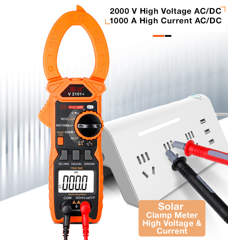 Silverline Digital Clamp Meter 1000A AC – CAT II Certified, 8 Range Diagnostic Tool W/ Leads