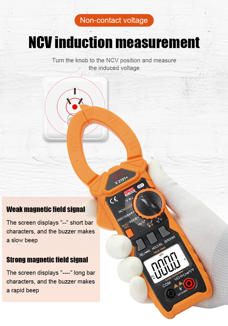 V 2101+ Digital clamp meter True RMS Auto ranging 1000A AC/DC