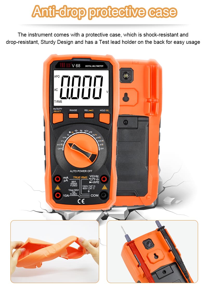 V 68 Digital multimeter True RMS Auto ranging 1000V DC 750V AC 10A DC ...